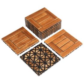 9pcs Wood Interlocking Deck Tiles 11.8"x11.8", Waterproof Flooring Tiles for Indoor and Outdoor