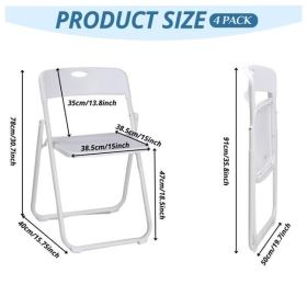 4 Pack Plastic Folding Chairs, Stackable Commercial Chairs, Portable Event Seats Indoor Outdoor for Home Event Party Picnic School Wedding, White