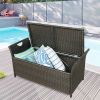 Patio Wicker Storage Bench Outdoor Rattan Deck Storage Box with Cushion