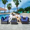 8-piece patio furniture set, all-weather outdoor wicker combination conversation sofa, rattan patio sofa with cushion and glass coffee table