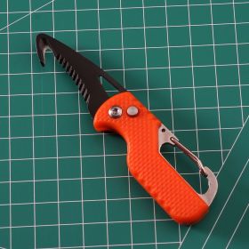 Multitool Keychain Knife; Small Pocket Box/Strap Cutter; Razor Sharp Serrated Blade And Paratrooper Hook; EDC Folding Knives (Color: Orange+Black)