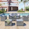 6-piece All-Weather Wicker PE rattan Patio Outdoor Dining Conversation Sectional Set with coffee table, wicker sofas, ottomans