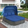 Outdoor Patio Furniture Set Daybed Sunbed with Retractable Canopy Conversation Set Wicker Furniture Sofa Set