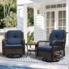 Outdoor Bistro Set 3 Pieces;  Outdoor Resin Wicker Swivel Rocker Patio Chair;  360-Degree Swivel Rocking Chairs and Tempered Glass Top Side Coffee Tab