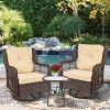 Outdoor Bistro Set 3 Pieces;  Outdoor Resin Wicker Swivel Rocker Patio Chair;  360-Degree Swivel Rocking Chairs and Tempered Glass Top Side Coffee Tab