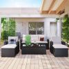 6-piece All-Weather Wicker PE rattan Patio Outdoor Dining Conversation Sectional Set with coffee table, wicker sofas, ottomans