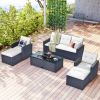 6-piece All-Weather Wicker PE rattan Patio Outdoor Dining Conversation Sectional Set with coffee table, wicker sofas, ottomans